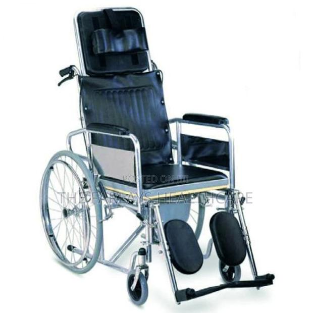 Reclining Wheelchair With Commode and Elevating Footrest - main view
