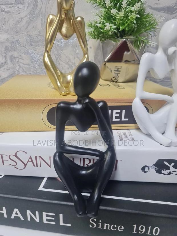Thinking Man Home Decor Statue - Gold, Black and White