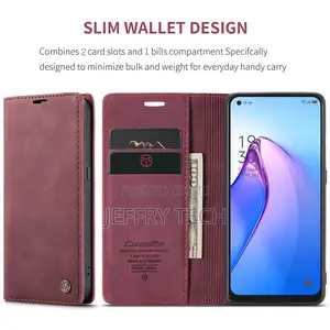 Oppo Reno8 5G Phone Case, Magnetic Flip Wallet Case Wine Red