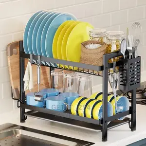 Heavy Duty Cabon Free 2 Tier Dish Rack With Cutlery