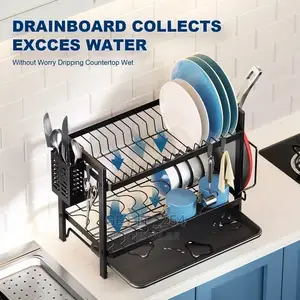 Heavy Duty Cabon Free 2 Tier Dish Rack With Cutlery