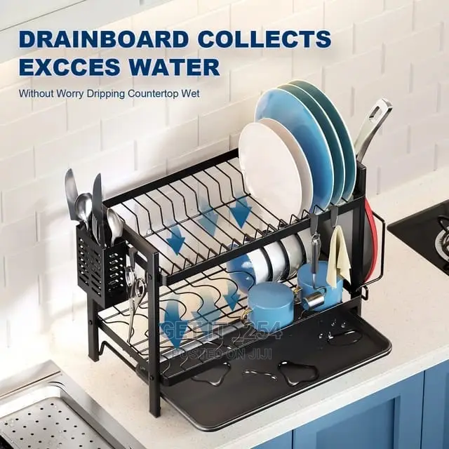 Heavy Duty Cabon Free 2 Tier Dish Rack With Cutlery