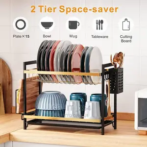 Quality Heavy Duty Cabon Free 2 Tier Dish Rack With Cutlery