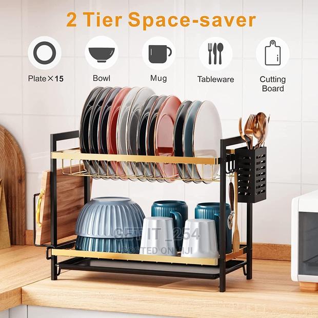 Quality Heavy Duty Cabon Free 2 Tier Dish Rack With Cutlery - thumbnail 2