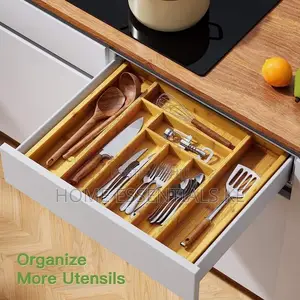 *Bamboo Expandable Cutlery Organizer With Knife Organizer