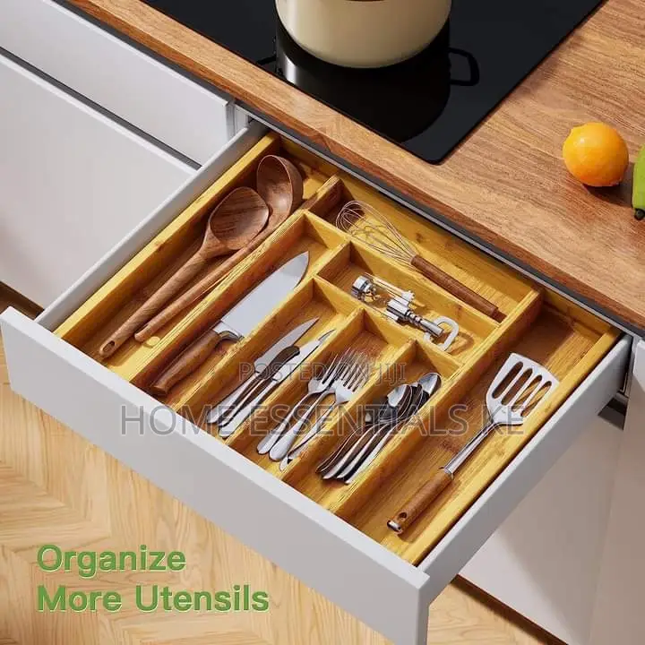 *Bamboo Expandable Cutlery Organizer With Knife Organizer