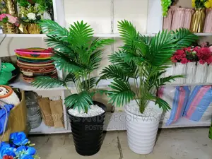 Artificial Palm Tree, Plastic Vase and Pebble Stones