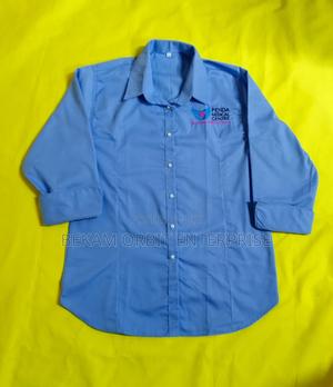 White Blue Corporate Short Sleeve Shirts - main view
