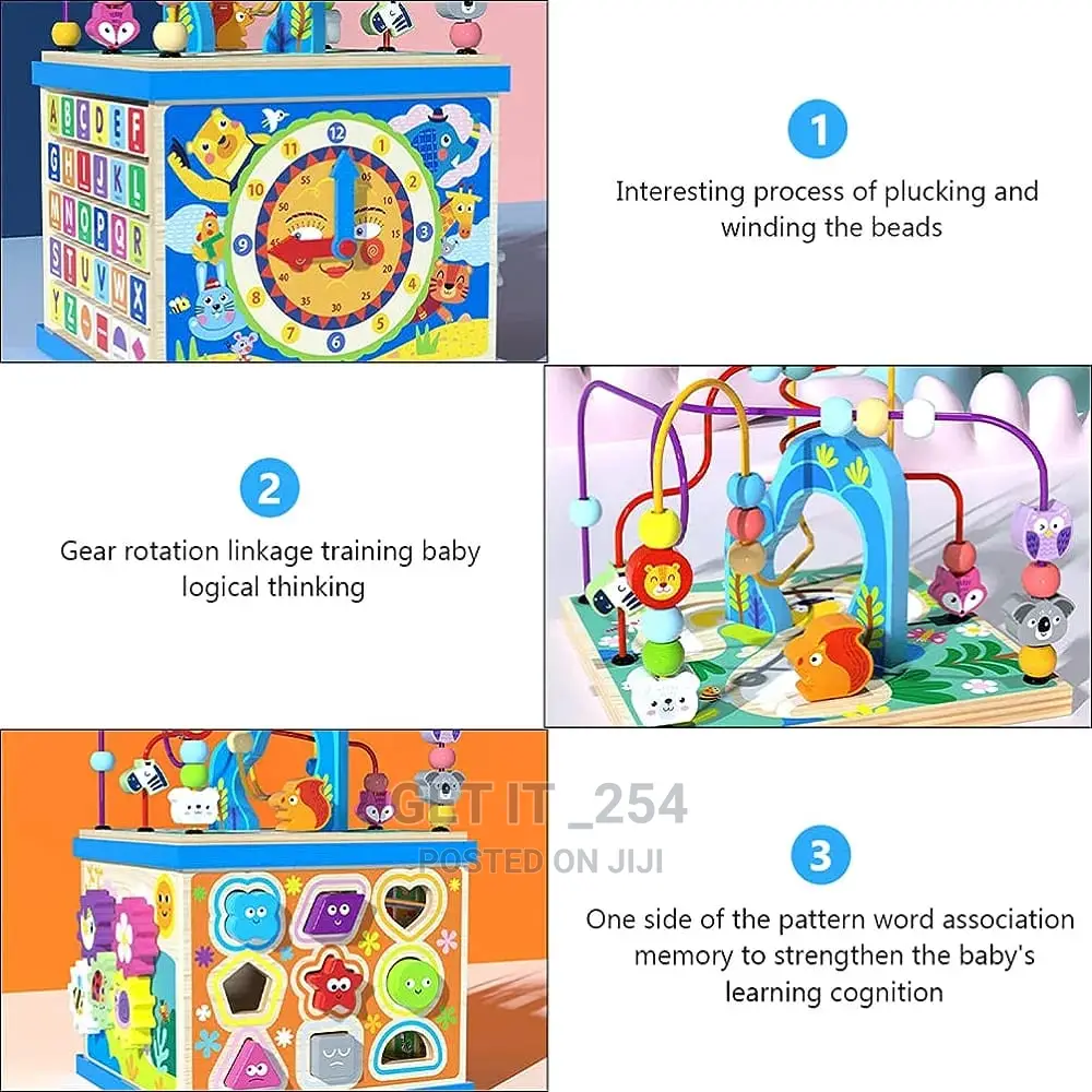 Wooden Activity Cube Toys: Montessori Busy Board