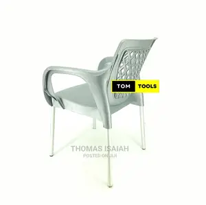 Gray Strong Comfortable Plastic Chair With Metal Tubing Legs