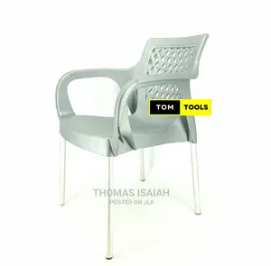 Gray Strong Comfortable Plastic Chair With Metal Tubing Legs