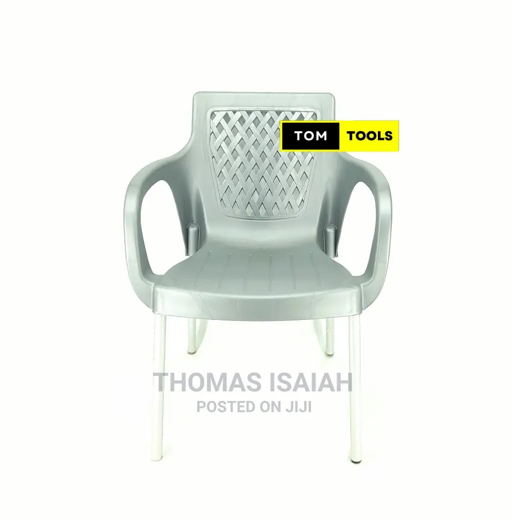 Gray Strong Comfortable Plastic Chair With Metal Tubing Legs
