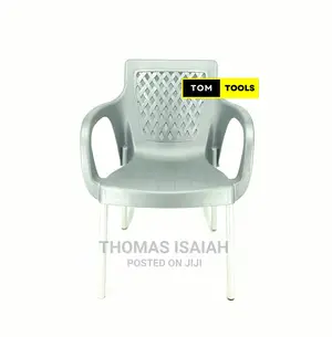 Gray Strong Comfortable Plastic Chair With Metal Tubing Legs