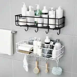 Rectangular Metallic Bathroom Organizer It Has With 4 Hooks