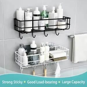 Rectangular Metallic Bathroom Organizer It Has With 4 Hooks