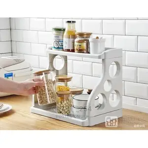 2 Layer Spice Rack With Knife Slots and Side Hollow Pockets