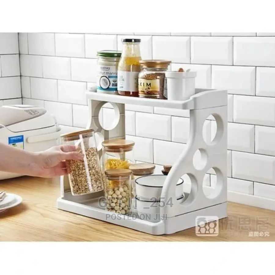 2 Layer Spice Rack With Knife Slots and Side Hollow Pockets