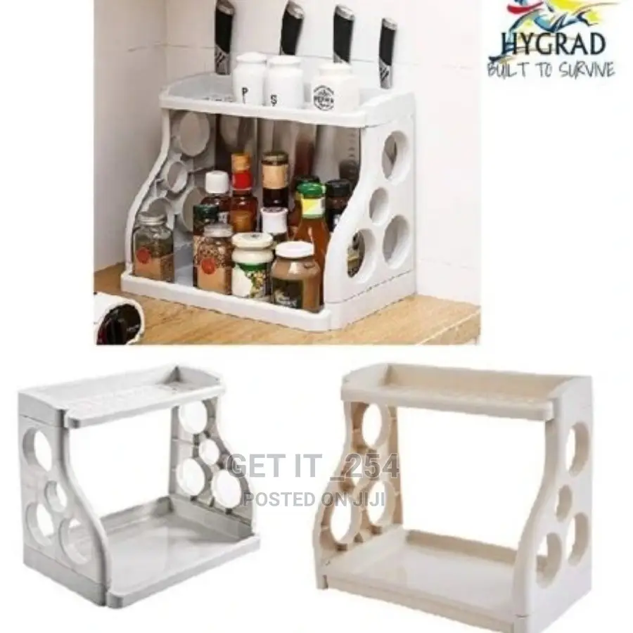 2 Layer Spice Rack With Knife Slots and Side Hollow Pockets
