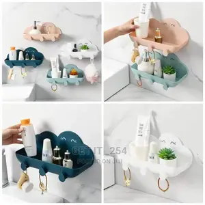 Cloud Bathroom Organizer Set With 3 Hooks And Adhesive
