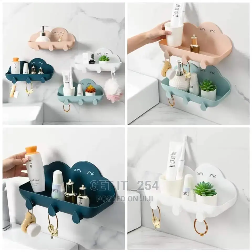 Cloud Bathroom Organizer Set With 3 Hooks And Adhesive
