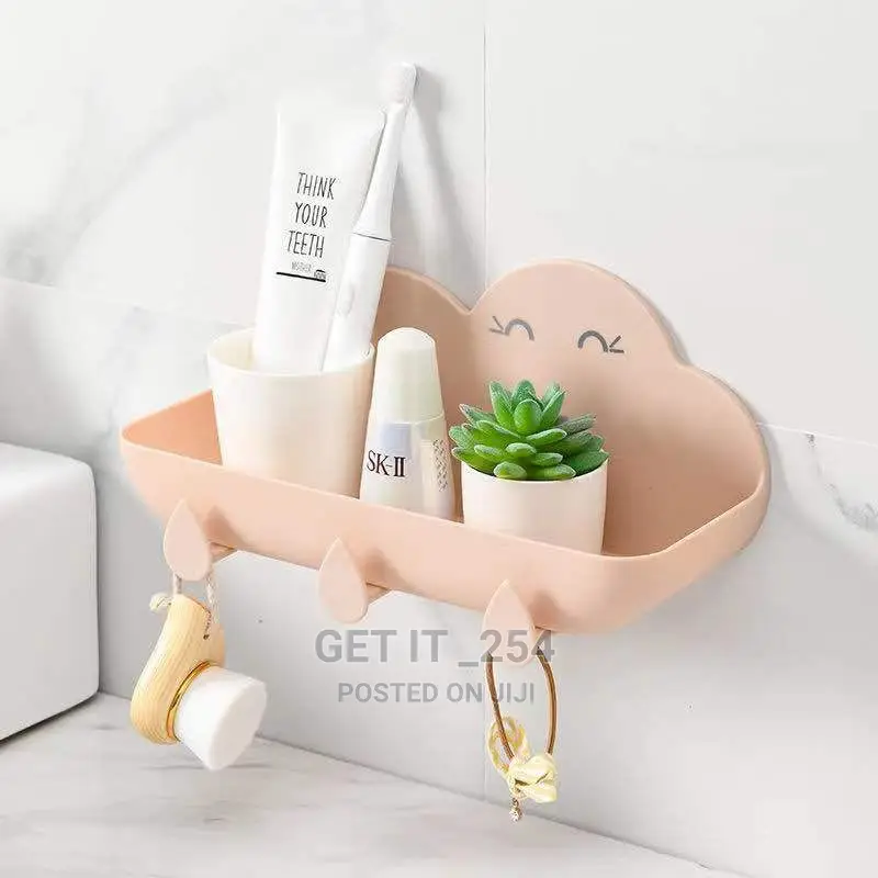 Cloud Bathroom Organizer Set With 3 Hooks And Adhesive