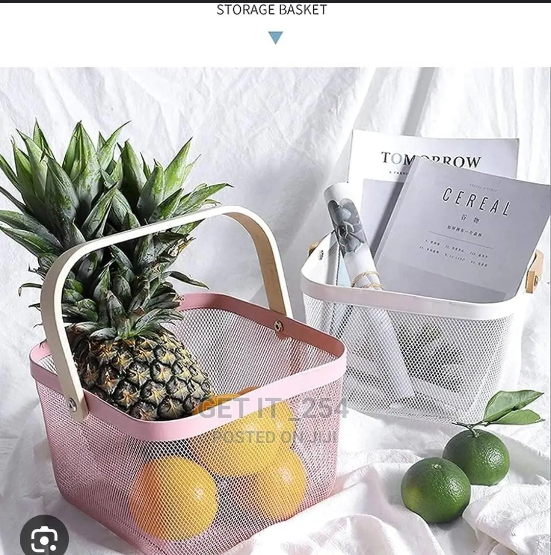 Mesh Wire Fruit Basket With Wooden Handle Size 26cm/18cm/25c