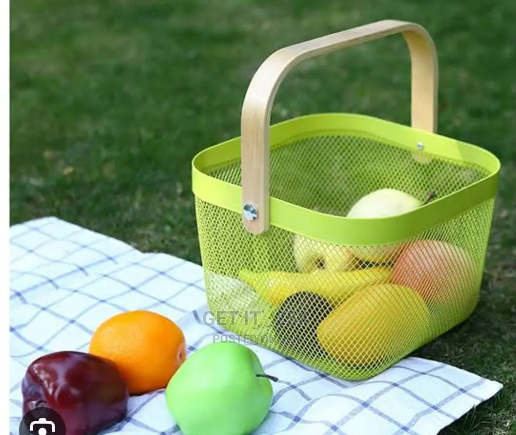 Mesh Wire Fruit Basket With Wooden Handle Size 26cm/18cm/25c