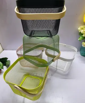 Mesh Wire Fruit Basket With Wooden Handle Size 26cm/18cm/25c