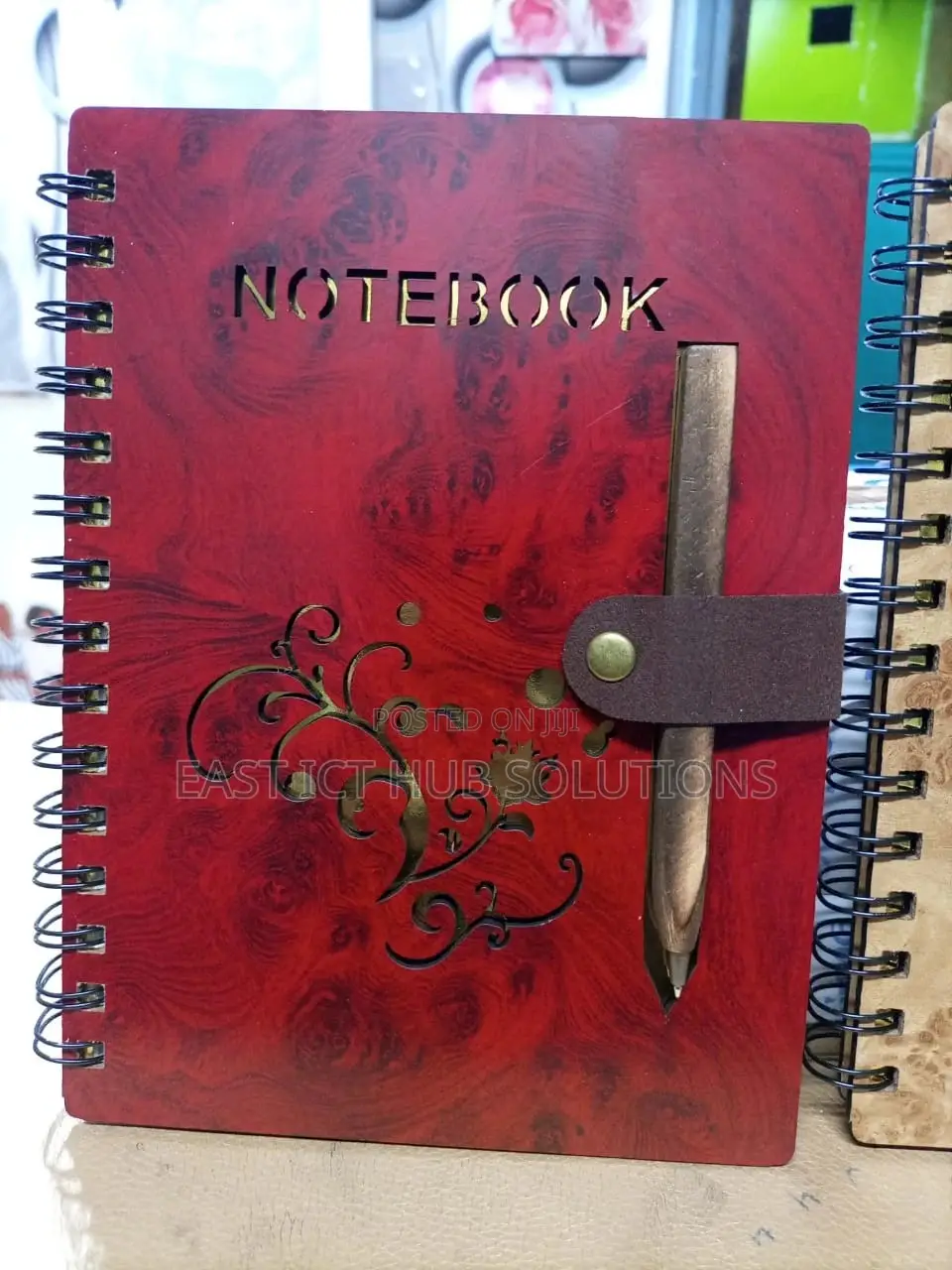Hard Cover Wooden Notebooks , A5 Size With Pen. All Designs