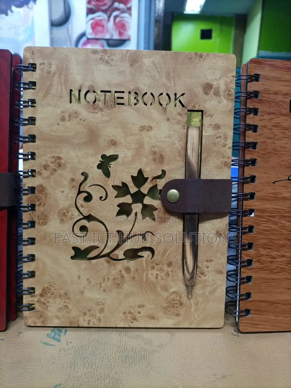 Hard Cover Wooden Notebooks , A5 Size With Pen. All Designs