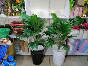 Plastic Vase and Artificial Palm Tree