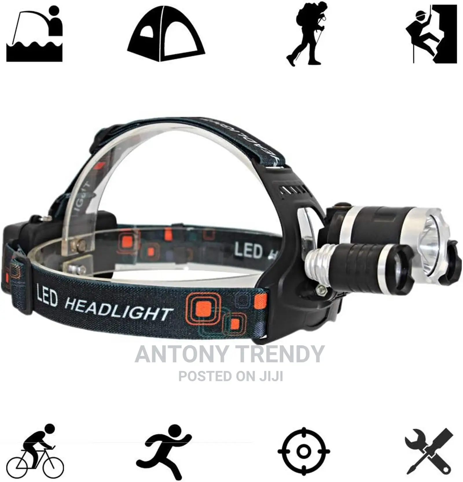 Rechargeable Waterproof Head Lamp for Outdoor Camping