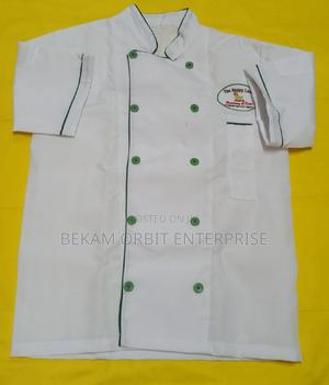 Short Sleeve Poly-Cotton White Branded Chef Jacket - main view