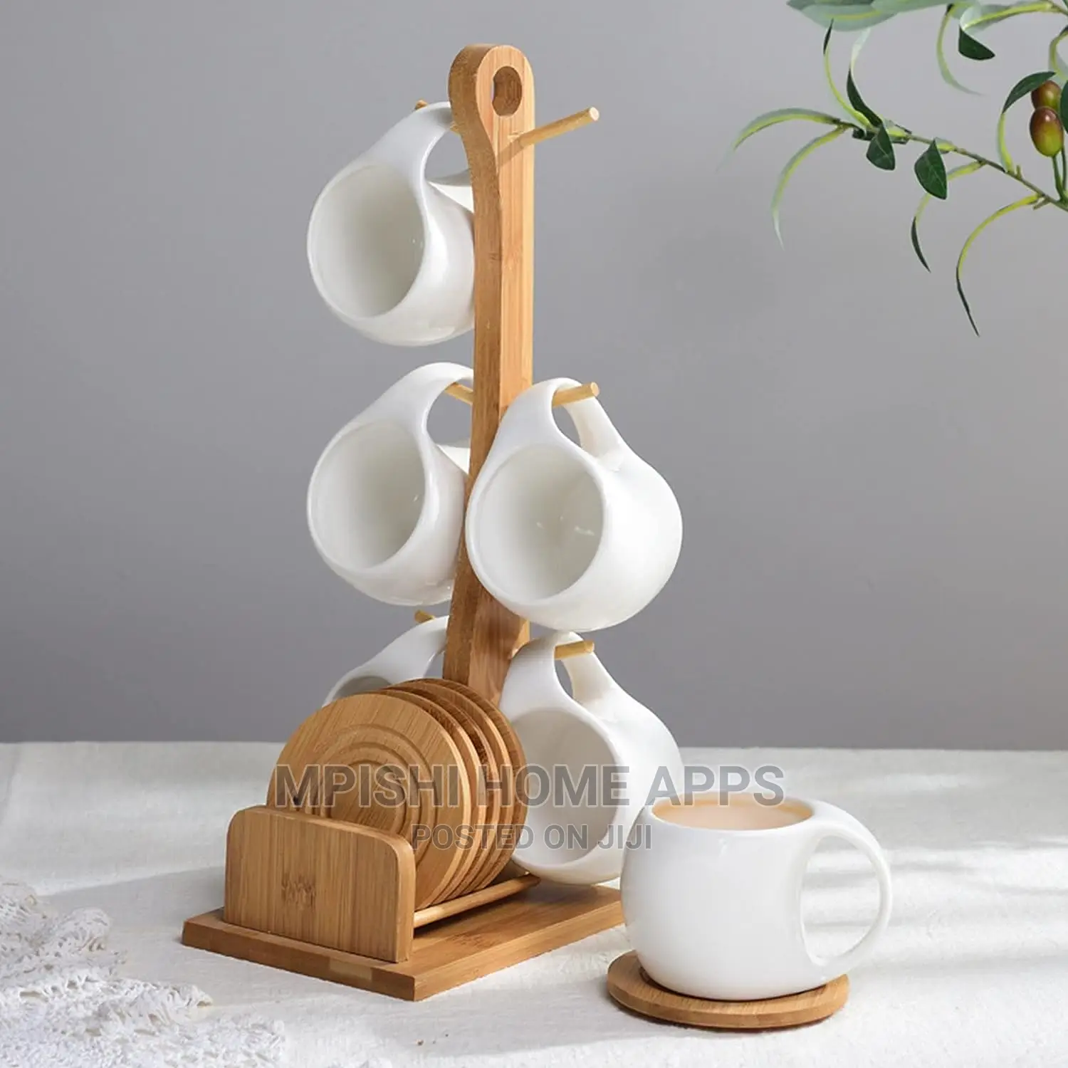 Ceramic Cups With Bamboo Stand