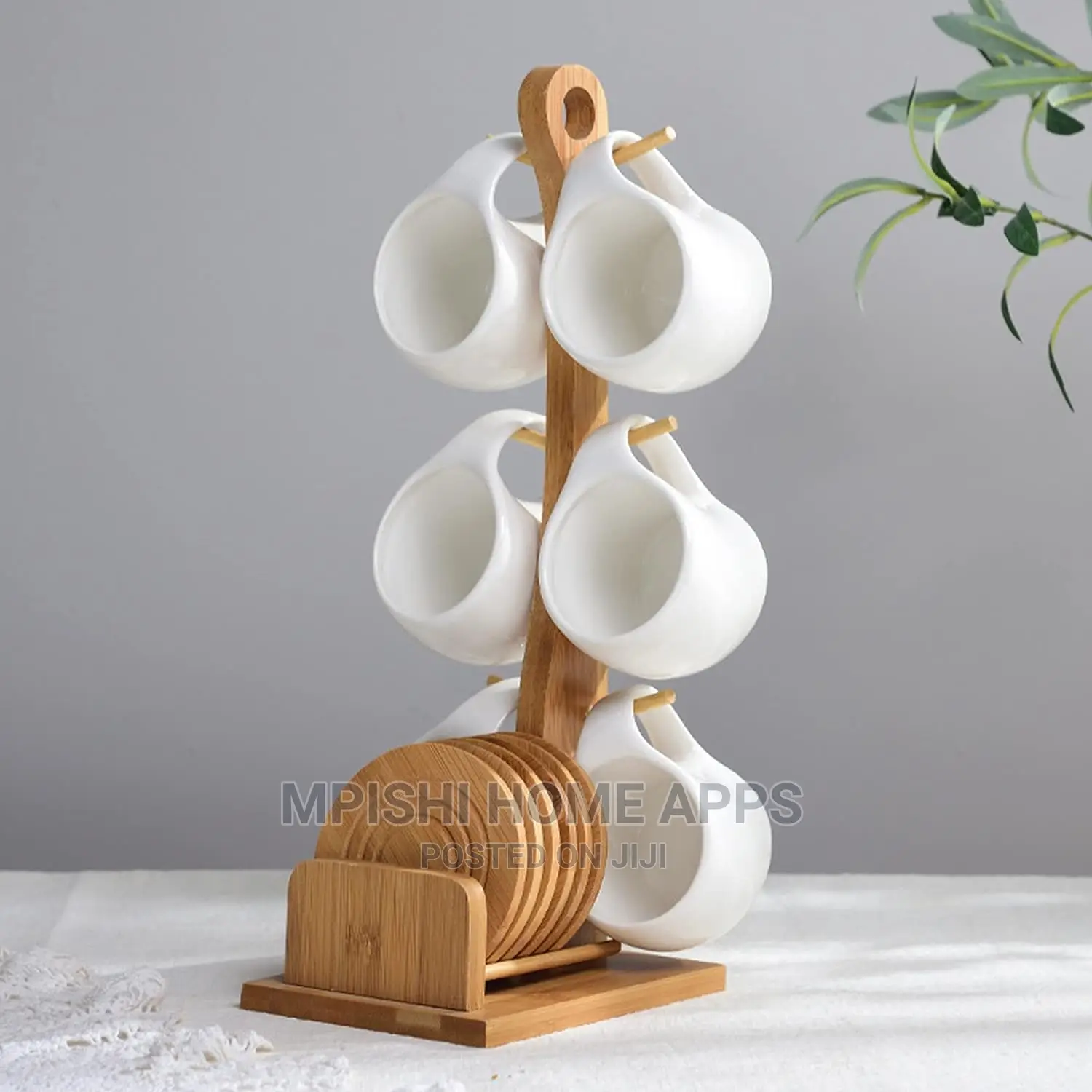 Ceramic Cups With Bamboo Stand