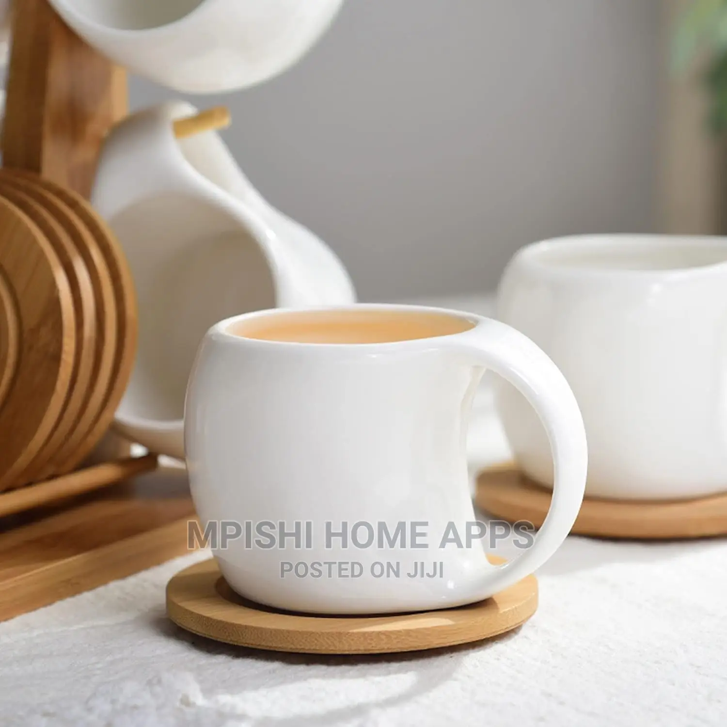 Ceramic Cups With Bamboo Stand