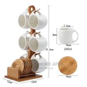 Ceramic Cups With Bamboo Stand