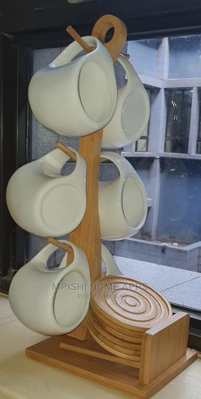 Ceramic Cups With Bamboo Stand