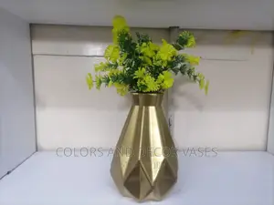 Gold Plastic Vase With Flowers