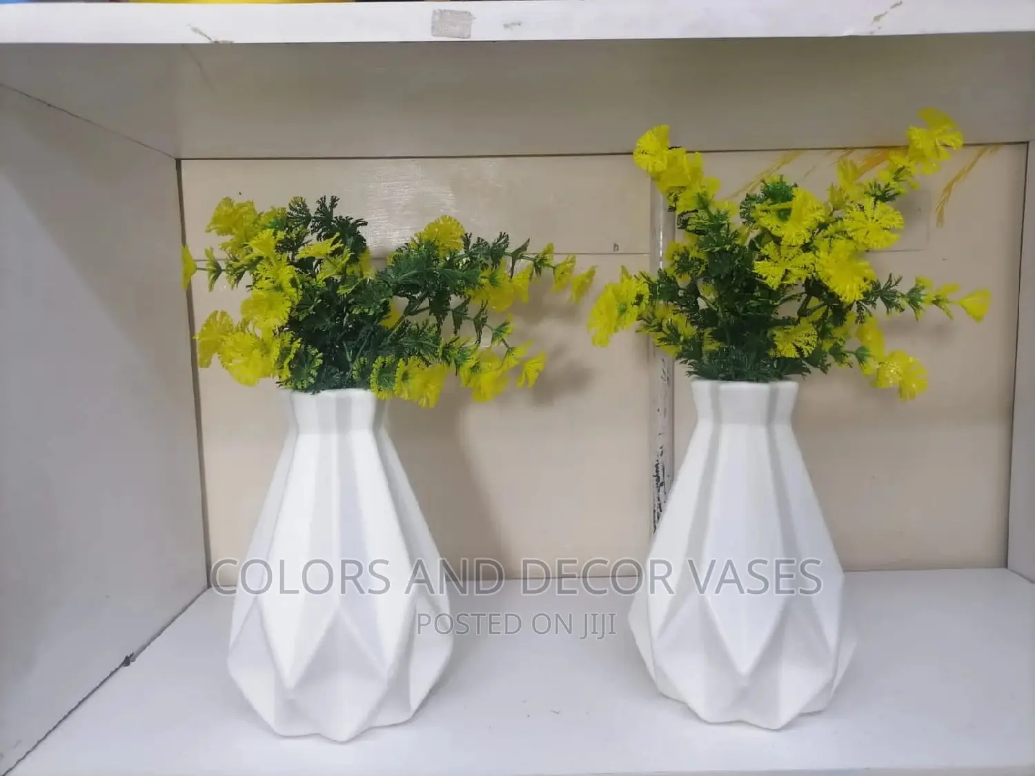 White Vases With Artificial Flowers