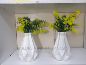 White Vases With Artificial Flowers