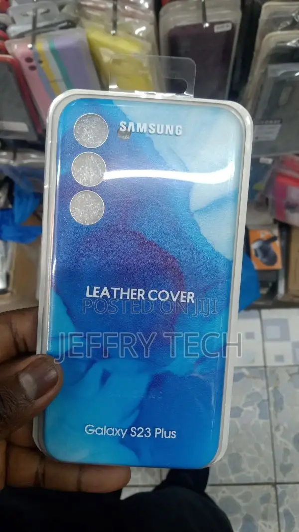 Samsung S23 Plus Leather Case Blue Marble Painted Leather Ca
