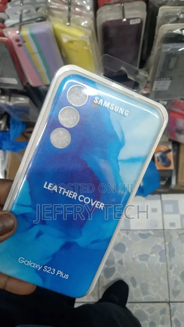 Samsung S23 Plus Leather Case Blue Marble Painted Leather Ca