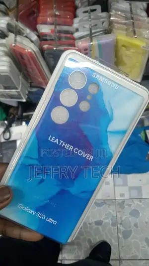 Galaxy S23 Ultra Case Blue Marble Pattern PU Leather