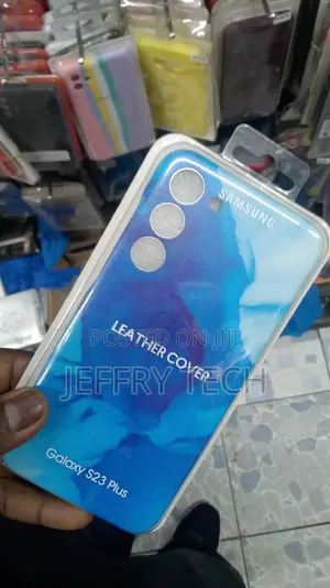 Leather Phone Case for Samsung Galaxy S23 Plus Blue Marble