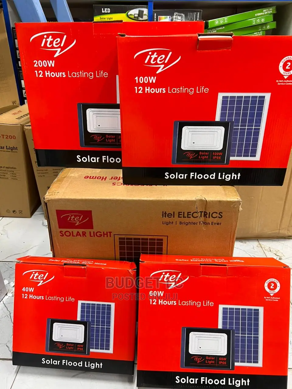 Itel 100W, 200W Solar Outdoor Flood Light With Remotecontrol in Nairobi Central Solar Energy