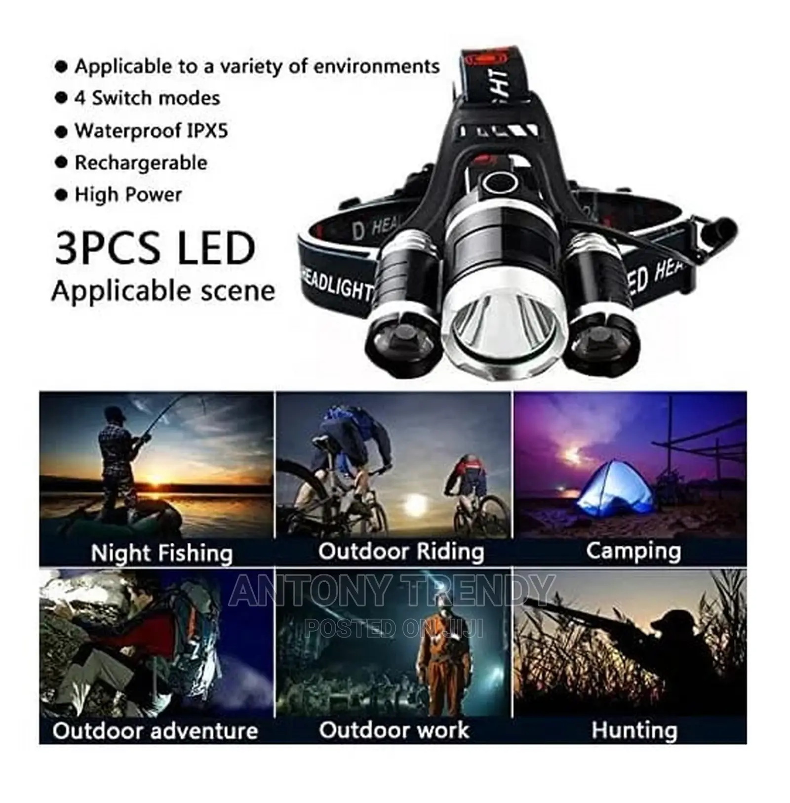 Headlamp Rechargeable Headlight With 3 Lights 4 Modes