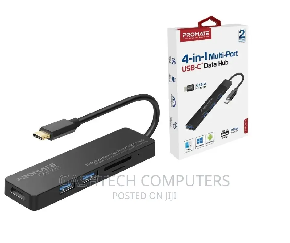 Promate USB-C Hub With 4 USB Ports, USB-C to USB-A Adapter I