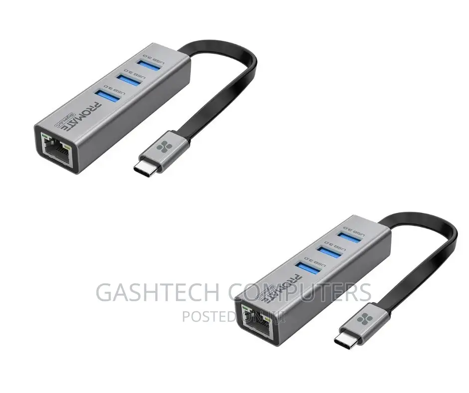 Promate USB-C Hub With 3 USB 3.0 Ports 1000mbps LAN Port