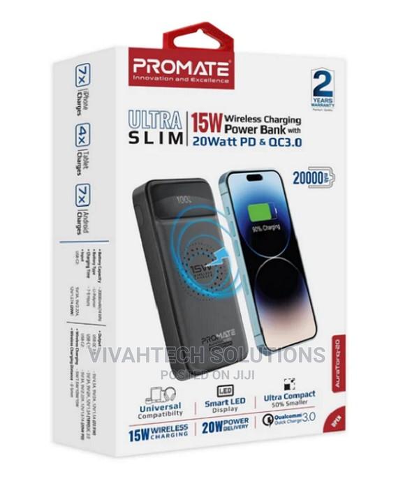 Promate 20000mah Slim Power Bank With 15 Wireless Charging